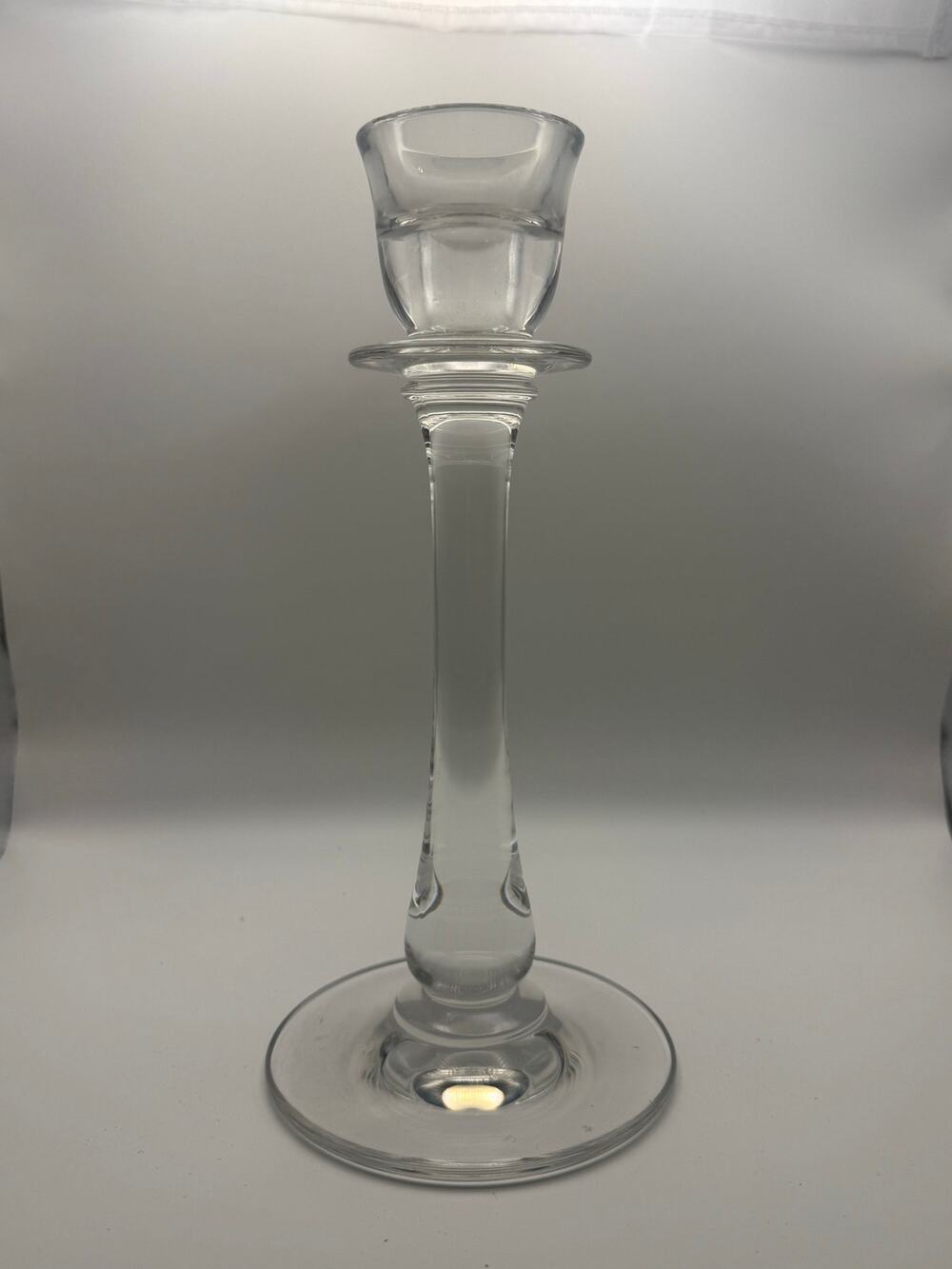 Vintage Clear Hand Blown Glass Candlestick Holder Tall Baluster Stem Taper